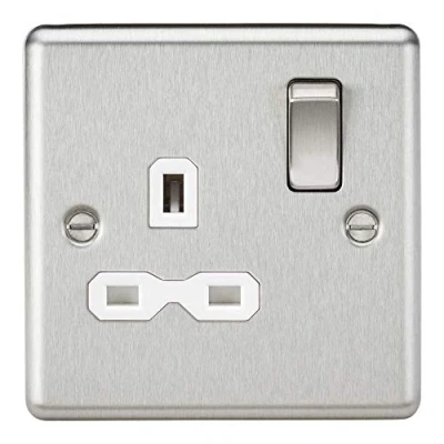 Image of KnightsBridge 13A 1G DP Switched Socket with White Insert Rounded Edge Brushed Chrome