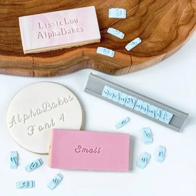 Image of LissieLou AlphaBakes Font 4 Small Stamp Tiles Letters on a Bar Lowercase