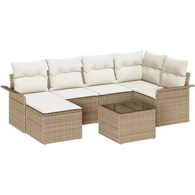 Image of vidaXL 7 Piece Garden Sofa Set with Cushions Brown Poly Rattan