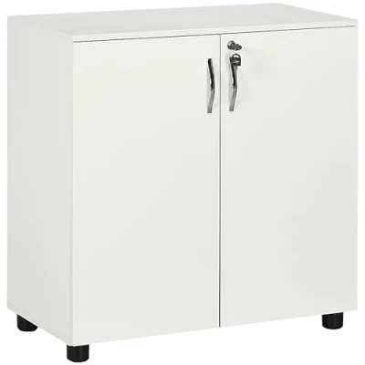 Image of Vinsetto Lockable Office Storage Cabinet 2 Tier Filing w/Feet Keys Melamine Coating Aluminium Handles Home Printer Stand White