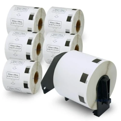 Image of BETCKEY 6 Rolls DK 11209 Labels with ONLY 1 Reusable Label Holders, 62mm x 29mm, 4800 Small Address Using for Ql Printers