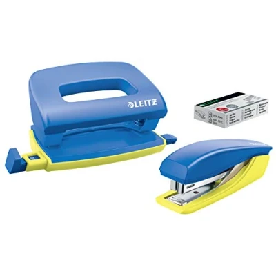 Image of Leitz Mini Stapler &amp; Hole Punch Set, Staple or up to 10 sheets, Includes Staples, Urban Chic Range, Blue, 55996032