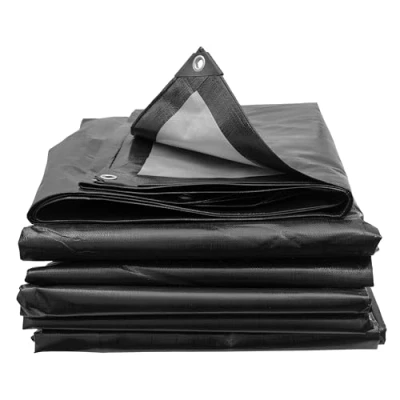 Image of waterproof tough 240gsm black tarpaulins/builders tarps/camping ground sheet (8m x12m)