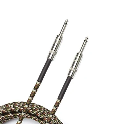Image of D’Addario Accessories Custom Series Braided Guitar Cable Instrument with Nickel Plated ¼ Inch Ends Protects Cord Against Cuts, Kinking 10 feet Camo