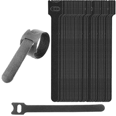 Image of 30PCS Adjustable Reusable Cable Ties Straps 12mmx150mm Hook and Loop Long for Management, Wire Tidy, Cord Organiser (Black)