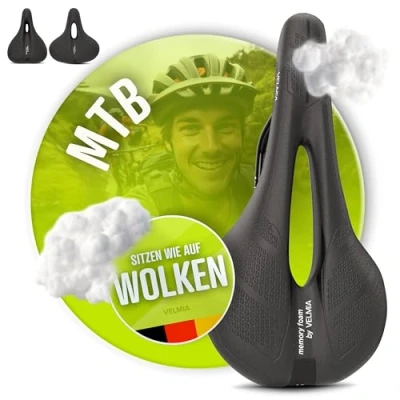 Image of VELMIA Bike Seat with Ergonomic 3 Zone Concept &amp; Memory Foam, Comfortable Saddle for Men Women, Cushion Trekking Bike, Mountain and City Bikes.
