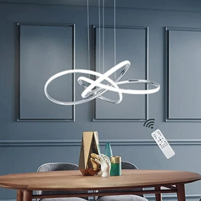 Image of Modern LED Ceiling Pendant Light Spiral Design, 64W Dimmable with Remote Control, Height Adjustable Chandelier Light, for Living Room, Bedroom, Dining Kitchen Island (A Chrome)