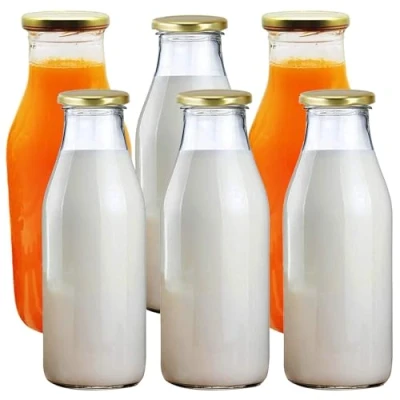 Image of KWARE 500ml&amp;300ml Retro Glass Milk Bottles with Gold Lids. For Homemade and Yoghurts, Decoration Weddings(Pack of 2) (300ml Set 6)