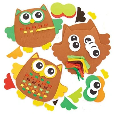 Image of Baker Ross AW852 Owl Weaving Kits, Arts and Crafts for Kids (Pack of 6), Assorted,12.5 cm