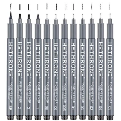 Image of Hethrone Calligraphy Pens Drawing and Black Set for Beginners Writing, Signature, Illustration Design (12 Size)