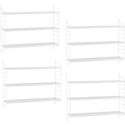 Image of [en.casa] Modular Wall Shelf Strängnäs Set of 4 Metal White Hanging with 3 Shelves Bathroom Kitchen Storage Living Room
