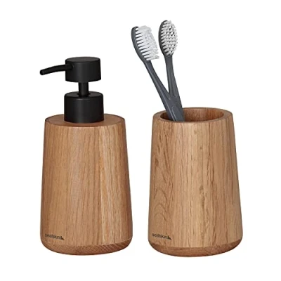 Image of Sealskin Earth Bathroom set Soap dispenser 150 ml Toothbrush tumbler Oak