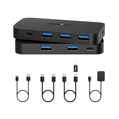 Image of BENFEI USB 3.0 Switch, Switcher 2 Computers Share 3*USB and 1*USB C with Remote control for PC Mouse Keyboard Printer Scanner, KVM Switch Selector Compatible Windows, Mac, Linux