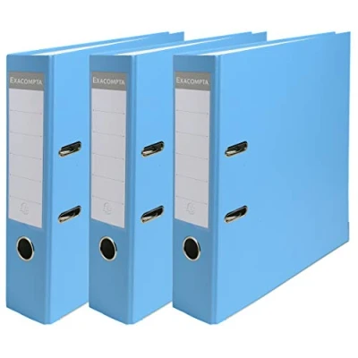 Image of Exacompta Ref 918412SE Lever Arch File 80mm Spine, Suitable for A4 Documents, Holds Up To 600 Sheets, Polypropylene Exterior / Paper Inner Light Blue (Pack of 3)
