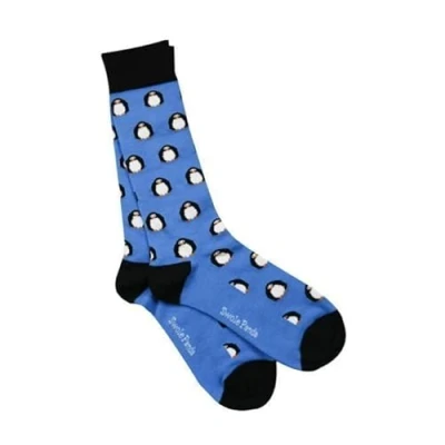 Image of Swole Panda Bamboo Socks UK7 11 Blue Penguin Mens