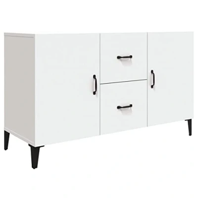Image of vidaXL White Storage Sideboard Premium Engineered Wood 2 Doors, Drawers Modern and Decorative Design Suitable for Living Bedroom Decor Easy Clean Surface