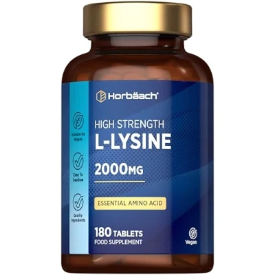 Image of L Lysine 2000mg 180 Tablets Essential Amino Acid Premium Supplement Vegan &amp; Vegetarian No Artificial Preservatives by Horbaach