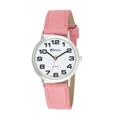 Image of Ravel Large Case Fashion on PU Strap Women&#039;s Quartz Watch with White Dial Analogue Display and Pink Plastic R0105.13.5