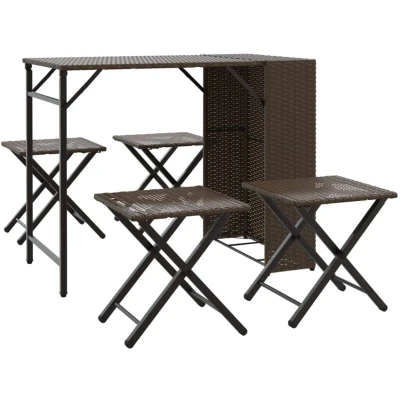 Image of vidaXL 5 Piece Garden Dining Set Foldable Brown Poly Rattan