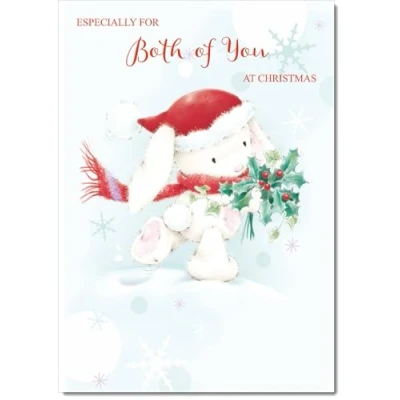 Image of doodlecards To Both of You Christmas Card Cute Rabbit with Holly Medium Size for Plain Envelope