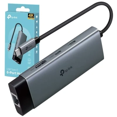 Image of USB Type C 6 Port Hub with A 4K@60Hz HDMI, 1 Gbps ethernet, 1x Data Ports, 2x powerful 100W Fast Charging, stable connection, Plug &amp; Play (UH6120C)
