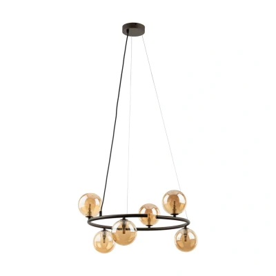 Image of Anabelle Globe Pendant Ceiling Light Brown, Amber Glass 6xG9