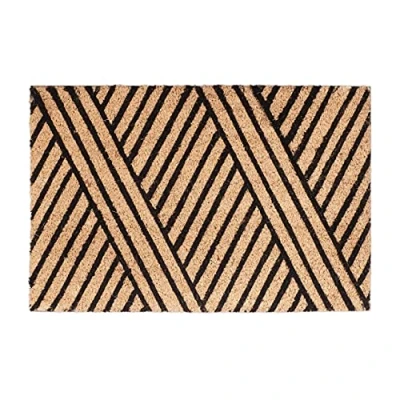 Image of Relaxdays Stripe Coir Doormat, HxWxD: 1.5 x 60 40 cm, Nonslip, Striped, Coconut Fibre, Rubber, Brown Black