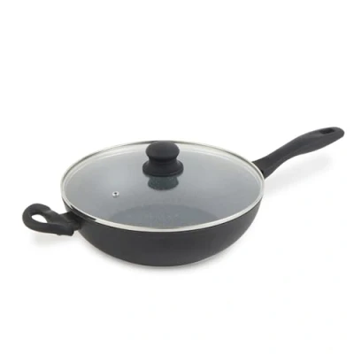 Image of Russell Hobbs RH02812EU7 Metallic Marble Wok Non Stick Stir Fry Pan, Sauté Family 28cm Universal Cooking Tempered Glass Lid With Steam Vent, Induction Hob Suitable, Soft Grip Handles