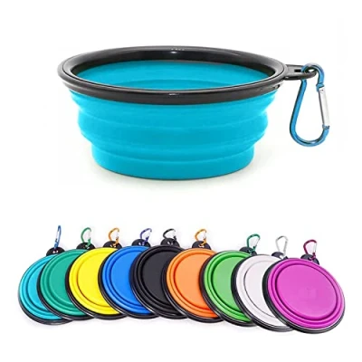 Image of Collapsible Dog Bowl,Collapsible Water Bowls for Cats Dogs, Portable Pet Feeding Watering Dish,Portable Food Bowl with Carabiner (Medium(650ML), light blue)