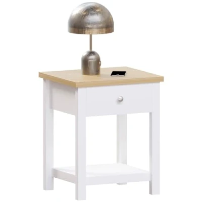 Image of Vida Designs Arlington 1 Drawer Side Table Living Room End Sofa Coffee Laptop Tea (White)