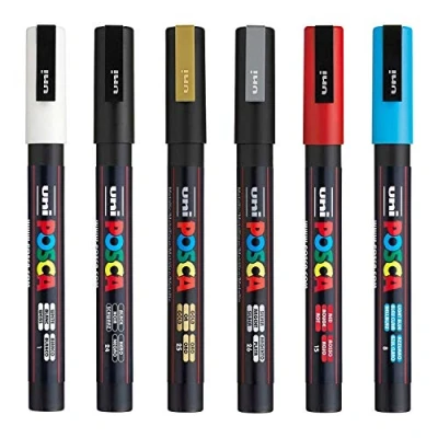Image of Posca PC 3M Paint Pen Art Marker Pens Fabric Glass Metal Set of the 6 Most Popular Colours