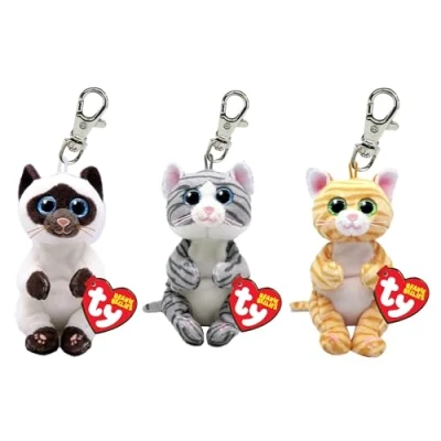 Image of TY Beanie Bellies Key Clip Multipack 4 Mango Cat, Miso Mitzi Cat Children Keyring, Cute &amp; Comfort Keychain, Stuffed Toy Keyrings Keychains