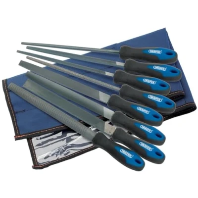Image of Draper Soft Grip Engineer&#039;s File and Rasp Set, 200mm, Blue (8 Piece)