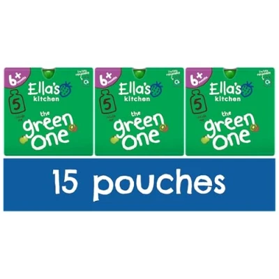 Image of Ella&#039;s Kitchen The Green One Organic Smoothie Fruits Multipack 5 x 90 g (Pack of 6, Total 30 Packets)