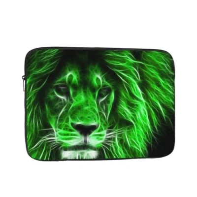 Image of Green Cool Lion Printed Laptop Sleeve For 15 Inch Laptop, Shockproof Oxford Fabric Protective Case Bag