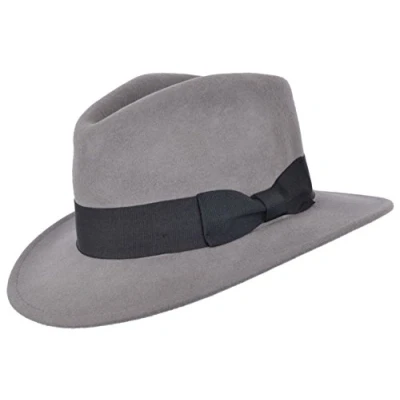 Image of Mens or Womens 100% Wool Fedora Hat with Grosgrain Band Trilby Panama Type Hats (57 cm, Grey)