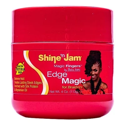 Image of Ampro Shine n Jam Magic Fingers Edge Control Provides Firm Hold with Non Greasy Strengthens Hair Silk Proteins and Softens Abyssinian Oil Excellent for Taming Fringe 4 oz
