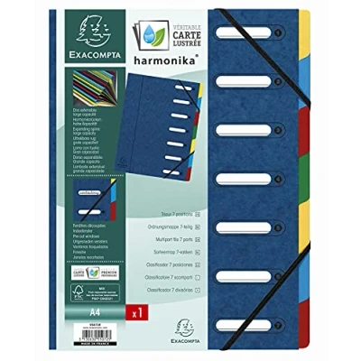 Image of Exacompta Ref 55072E Harmonika Multipart File 24.5 x 32cm in Size, Suitable for A4 Documents, 7 Multi Coloured Tabbed Sections, Premium Pressboard Cover Blue