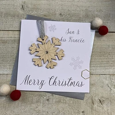 Image of Son &amp; Fiancee Snowflake Wooden Glittered Bauble (XB3 SONF) Handmade by White Cotton Cards