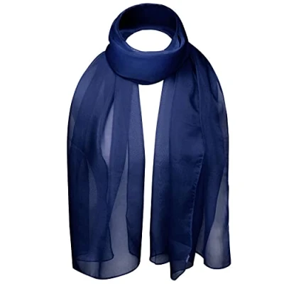 Image of Basic Sense Plain Chiffon Soft Sheer Scarf, Navy
