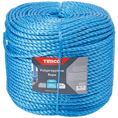 Image of TIMCO Polypropylene Blue Rope General purpose Great for towing, mooring, strapping, cable draw cord and as a washing line 10mm x 220m