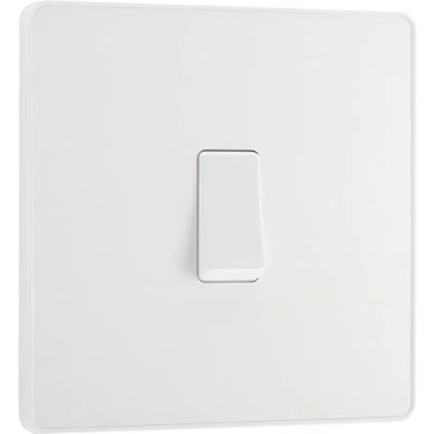 Image of BG Electrical Single Wall Light Switch, 2 Way, Screwless Front Plate, Round Edges, Evolve, Pearlescent White, 20A, 16AX, PCDCL12W