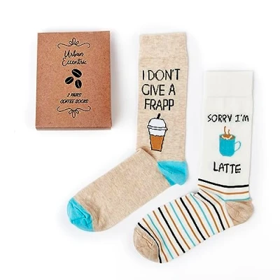 Image of Urban Eccentric Novelty Comfy Unisex Coffee Socks in a Gift Box 2 Pair Pack Mens &amp; Womens (6 11, Coffee)