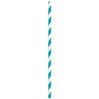 Image of Caribbean Teal Striped Paper Straws (28cm) Vibrant &amp; Attractive Designs Perfect for Parties, Events Everyday Use 10ct