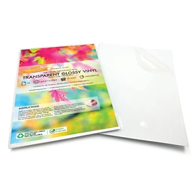 Image of Evergreen Goods 20 Sheets A4 Waterproof 95% Transparent Printable Vinyl Sticker Paper for Inkjet and Laser Printers Self Adhesive Label &amp; Printing