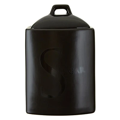 Image of Premier Housewares Tea Coffee Sugar Set Alphabet Kitchen Storage Jars Black Ceramic Lid Canisters Sets For The and Containers