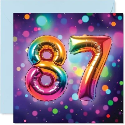 Image of 87th Birthday Cards for Women Men Rainbow Foil Balloon Happy Card 87 Year Old Woman Man Dad Auntie Uncle Wife, 145mm Bday Greeting