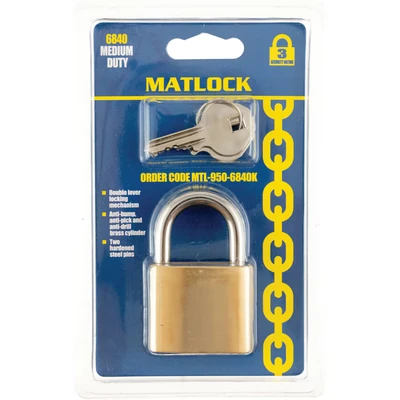 Image of Matlock Slimline Brass Key Padlock 40mm