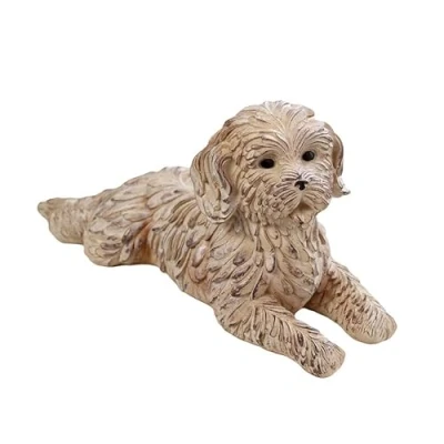Image of Lying Cockapoo Ornament 22cm Resin Textured Resting Puppy Dog Indoor Figurine Gift