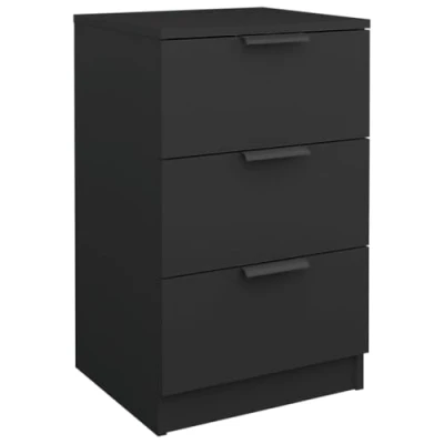 Image of vidaXL Modern Black Bedside Cabinet with Ample Storage Engineered Wood Bedroom Furniture